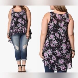 Torrid Black and Lilac Floral Tunic Top 3